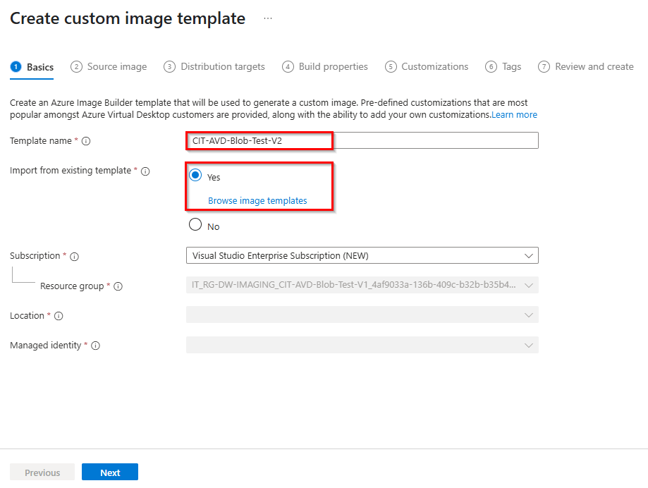 Image shows how to select an existing custom image template.