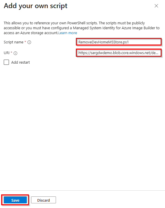 Image shows the prompt to select the custom script.