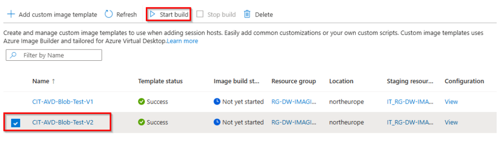 Image shows how to start the image build.