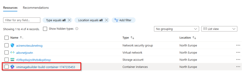 Image shows how to find the container instance of the build process.